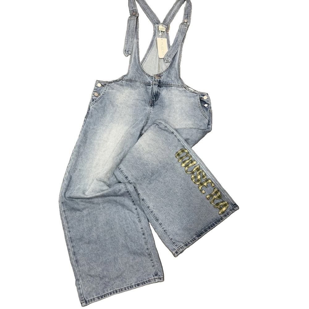 Musera Extreme Scoop Open Dungaree Y2K Blue Jean Overalls XL Wide Leg